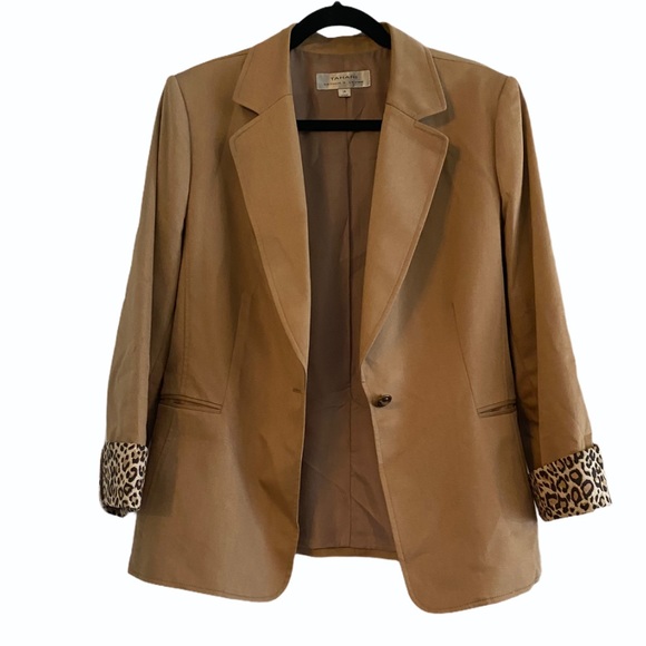 Tahari Khaki Blazer with Leopard Accent size 14 - Picture 2 of 6